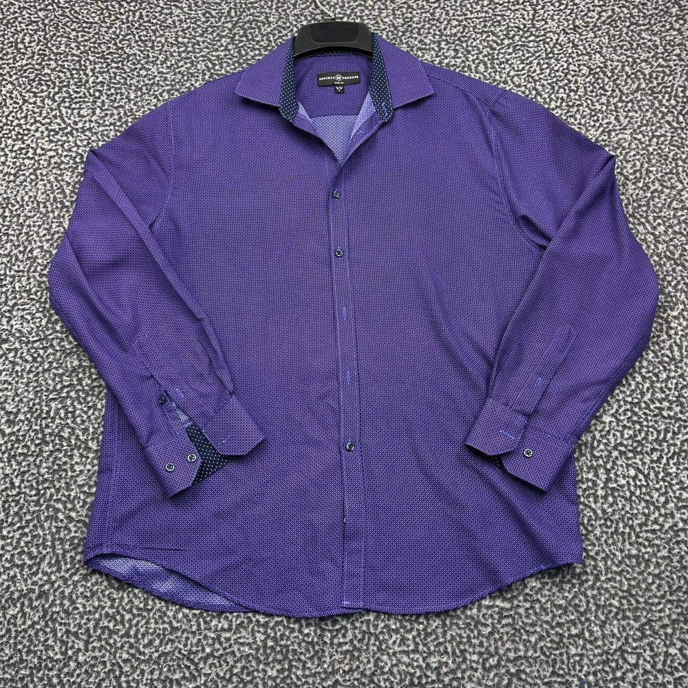 Society Threads Button Up Shirt Men Large Purple Slim Fit Printed Long Sleeve L
